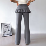 Women's Solid Color Fake Two-piece Casual Pants