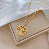 Gold-plated Micro-inlaid Full Rhinestone Zircon Lucky Tree Light Luxury Cross-border Necklace