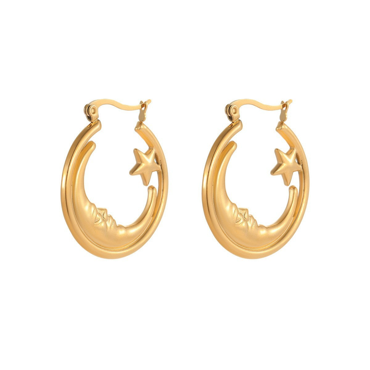 European And American Fashion Ins Exaggerated Titanium Steel Earrings 18K Gold Plating Non-fading Design Sense