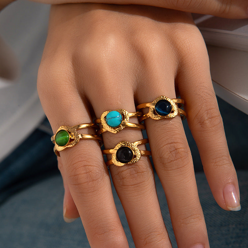 Colored Loving Heart Hollow Open-end Titanium Steel Adjustable Ring