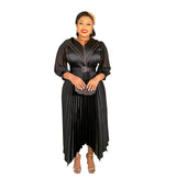 European And American Pleated Skirt Temperament Commute African Women's Wear Plus Size Fat Dress Belt
