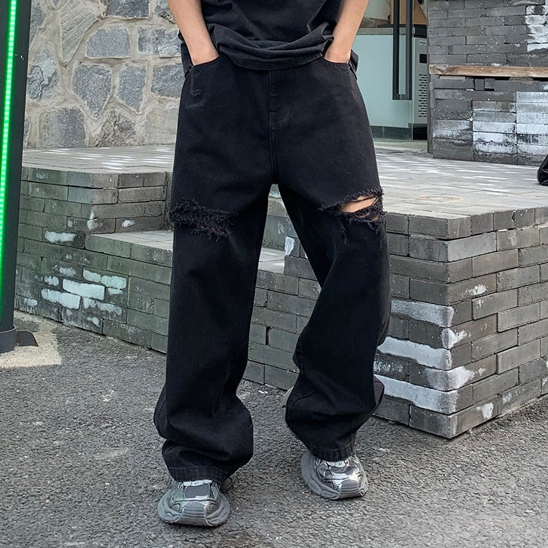 Black Loose Straight Jeans For Men