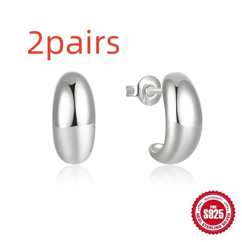 925 Sterling Silver C- Shaped Glossy Metal Earring Ringstud Earring