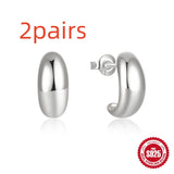 925 Sterling Silver C- Shaped Glossy Metal Earring Ringstud Earring