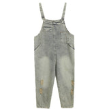 Spring And Summer Art Retro Hole Jean Suspenders Women