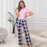 Short Sleeve Plaid Cropped Pants Casual