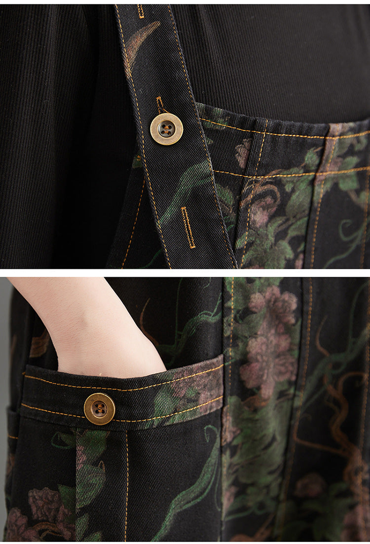 Spring And Summer Lean Printing Jean Overalls Women