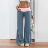 Women's Low Waist Color Matching Casual Sports Wide-leg Pants