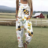 Female Digital 3D Printing Button Casual Suspender Trousers