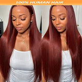 13x4 HD Lace Frontal Human Hair Wig, Straight Hair Reddish Brown Color, 150 Density
