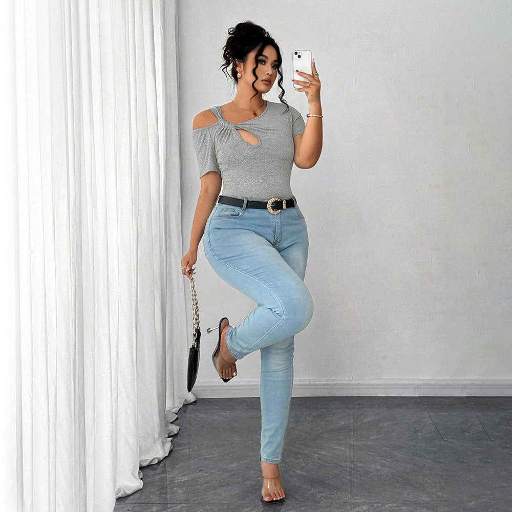 Simple Twist Design Irregular Short T-shirt