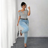 Simple Twist Design Irregular Short T-shirt