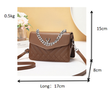Soft Blush Quilted Mini Bag - Retro Style Casual Handbag Waterproof Minimalist Single Shoulder Wide Strap PU Polyester Lining Stylish Thick Chains