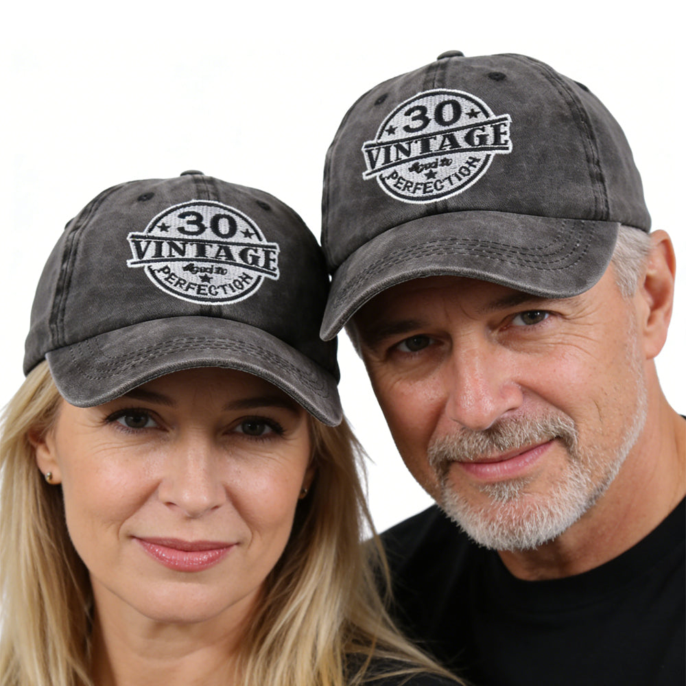 2pcs Vintage 30 Aged To Perfection Hat For Men Women, Adjustable Embroidered Wash Cotton Baseball Cap