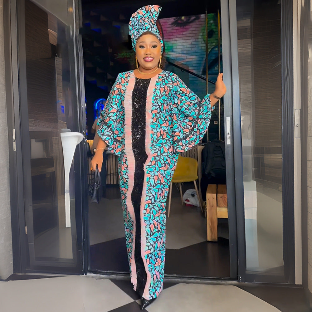 Sequins Dress African Women's Wear Plus Size Printed Loose Long Robe