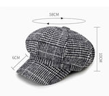Ladies Casual Fashion Woolen Plaid Newsboy Hat
