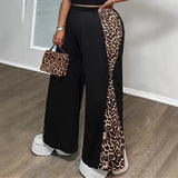 Black Loose Leopard Print Fashionable Wide-leg Pants Plus Size Women's Pants