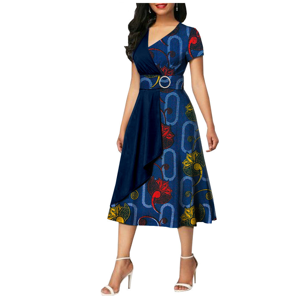 African Batik Double-sided Printed Short-sleeved Women's Cotton Dress