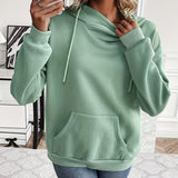 Solid Color Hooded Drawstring Front Pocket Long Sleeve Sweater