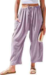 High Waist Wide Leg Loose Harem Cotton And Linen Trousers