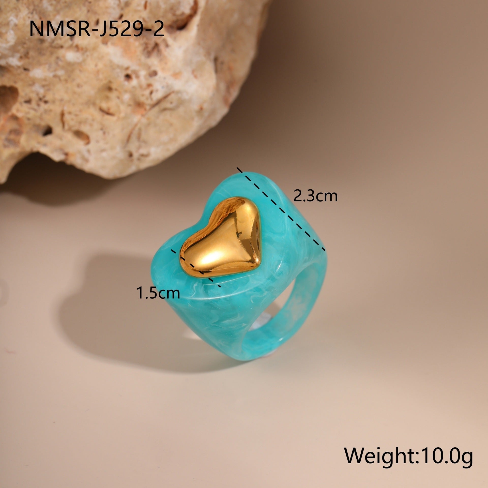Colorful Heart-shaped Resin Ring Ins Style Titanium Steel Ring