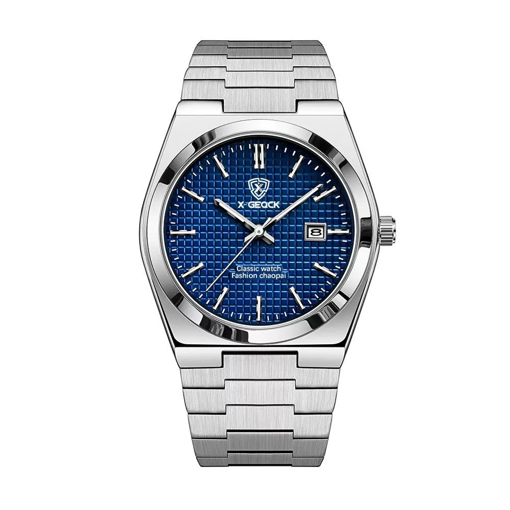 Men's Watch Quartz Simple Fashion Wrist Watch Steel Belt Waterproof Calendar Genuine Goods