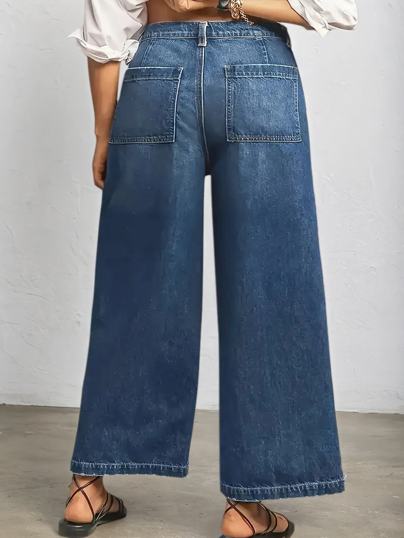 New Women’s Straight Leg Wide Leg Jeans, Slim Fit, Built-in Zipper, Designed Pocket, Suitable For Students, Work, And All Season Wear