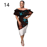 African Batik One-shoulder Mid-length Lace Stitching Skirt