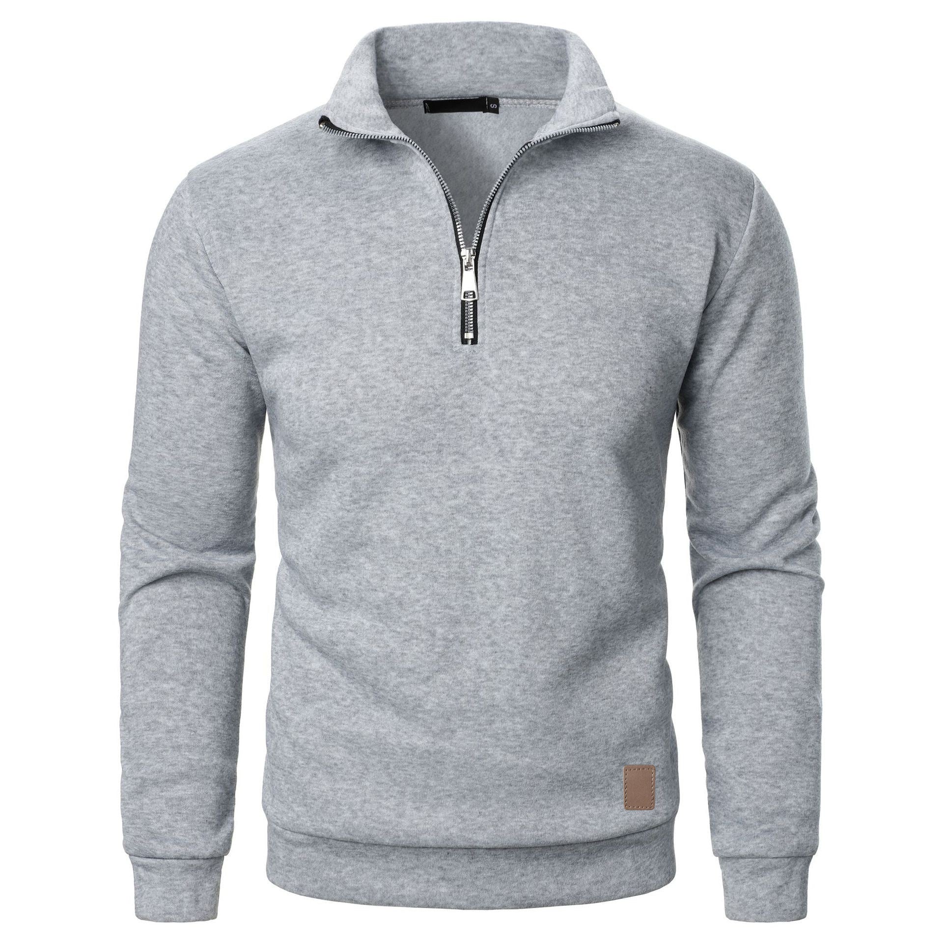 Men's Stand Collar Half Zip Long-sleeved Sports Casual Solid Color Fleece Top
