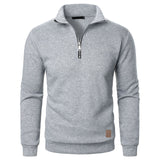 Men's Stand Collar Half Zip Long-sleeved Sports Casual Solid Color Fleece Top