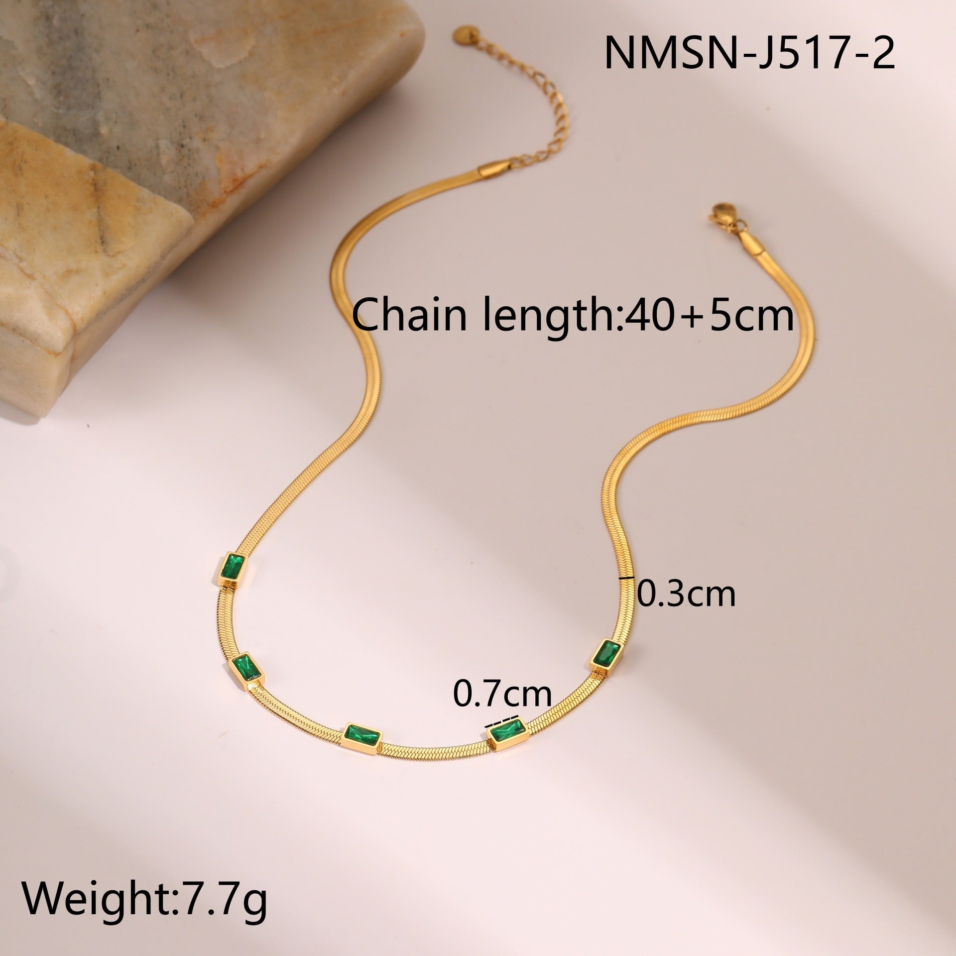 RETRO Geometric Square Zircon Necklace Stainless Steel Necklace Chain Like Flat Snake