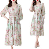 New Fashion V-neck Temperament Printed Dress