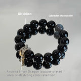 Natural Silver Stone Bracelet Vintage Natural Obsidian Neutral Crystal Bracelet