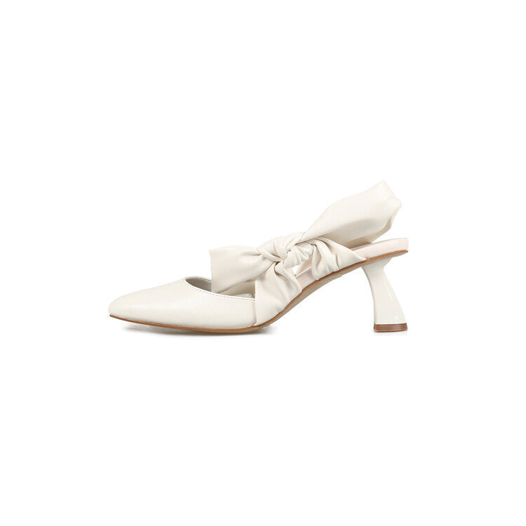 Back Empty Sandals Bow Fashion Casual High Heels Large Size Women's Shoes