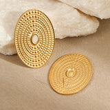 European And American Exaggerated French Oval Spiral Disc Stainless Steel Earrings 18K Gold Plating