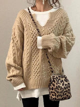 Linen Pattern Sweater Casual Knit Sweater