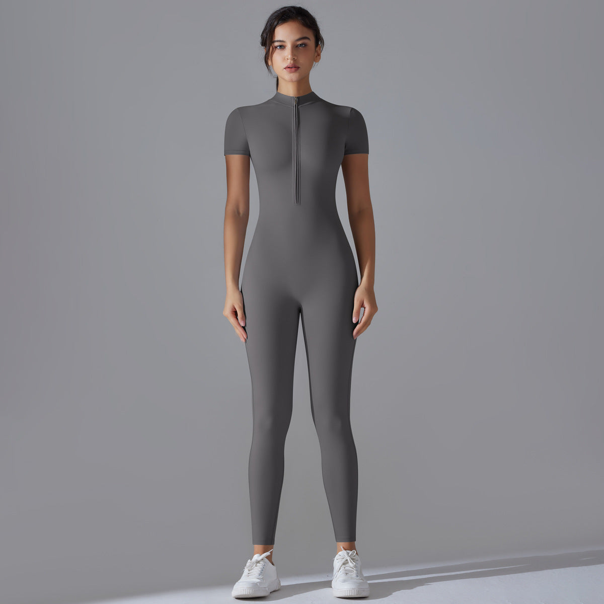 Women's Zipper Short Sleeve Yoga Bodysuit