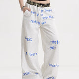 Letter High Waist Drawstring Wide Leg Pants