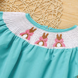Baby Girl Comforable Bunny Romper Set, Bubble Sleeve Onesie With Bow Rabbit Embroidery