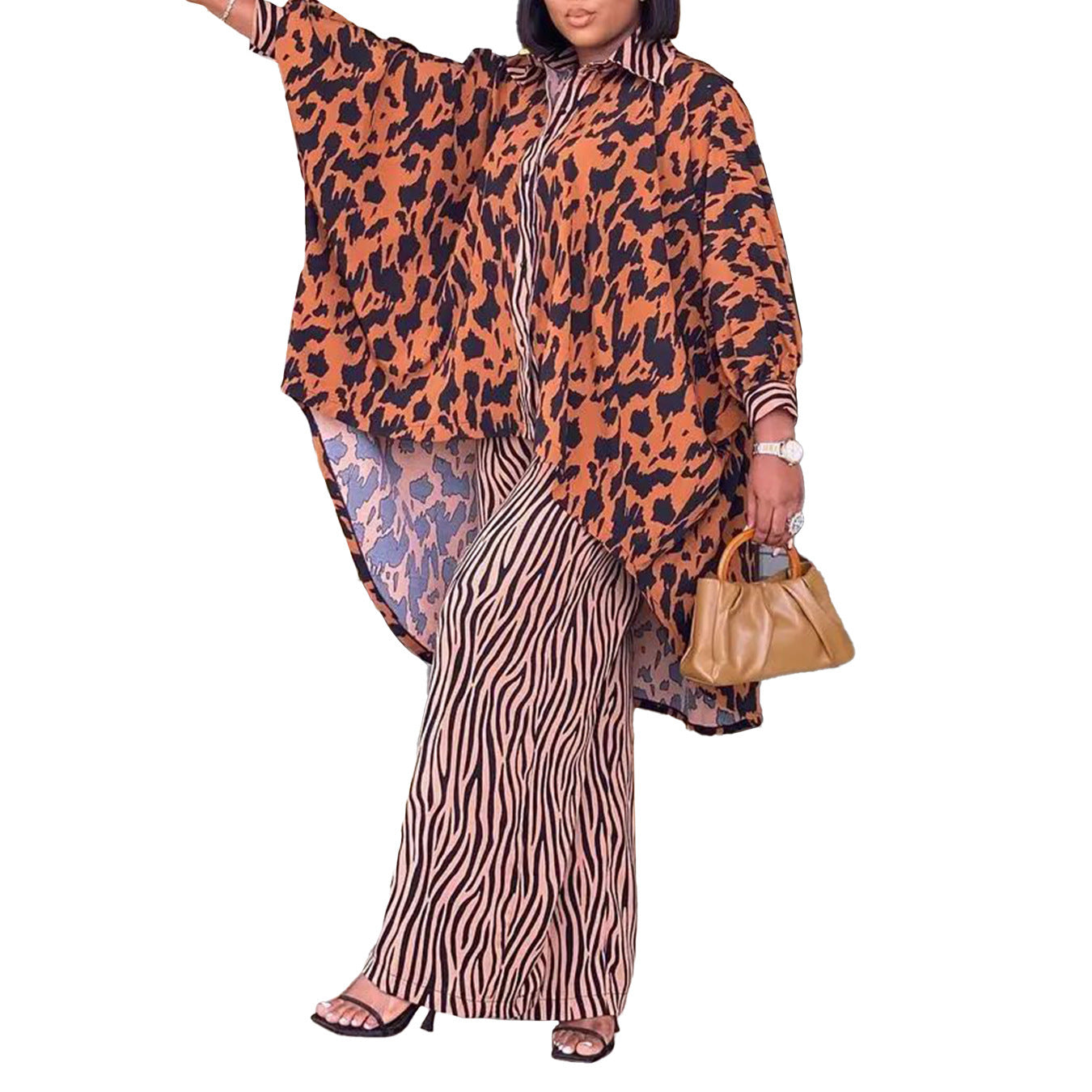 Printed Style Shirt Wide Leg Pants Two-piece Set African Suit