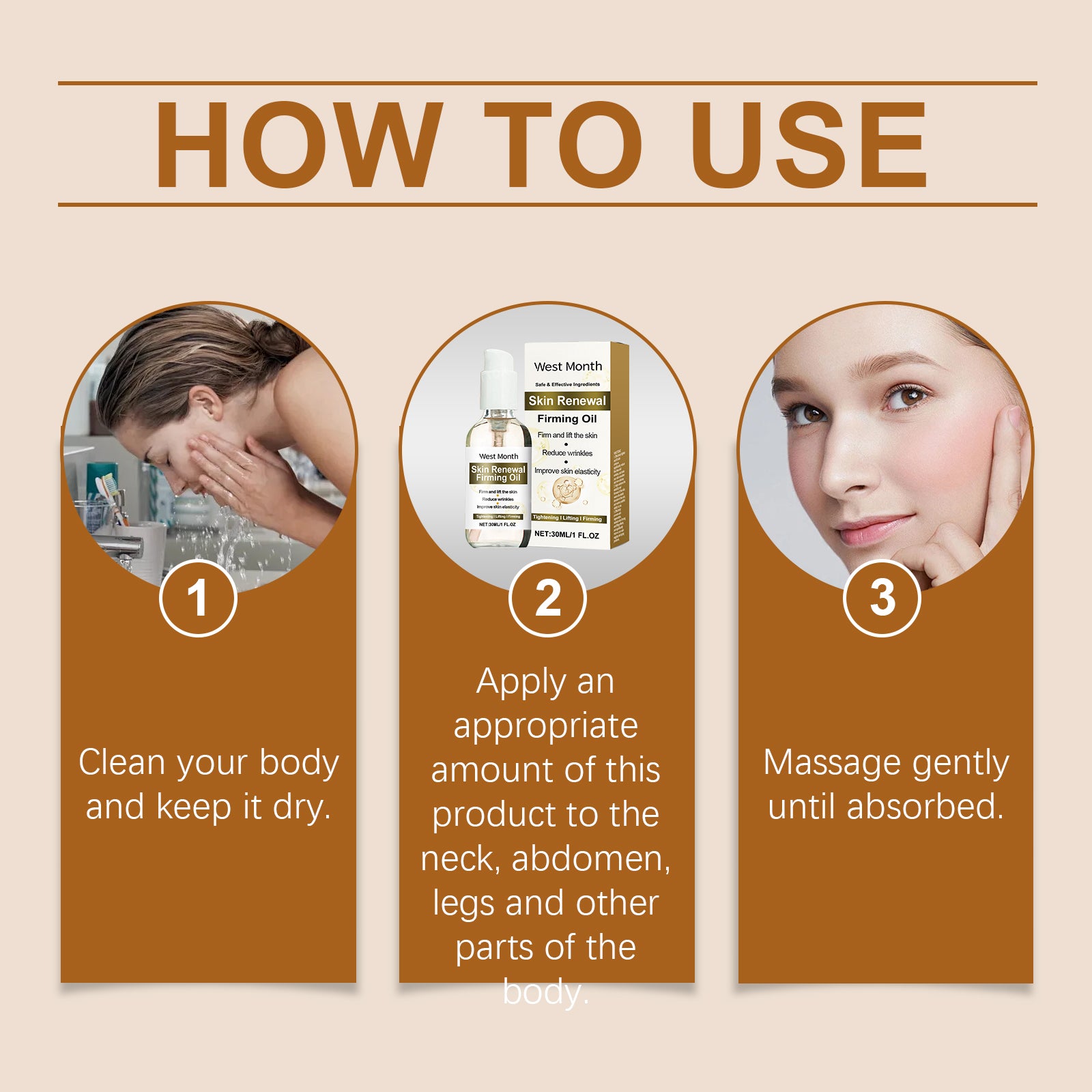 West&Month Skin Care Oil, Firming And Moisturizing Body Essential Oil For Daily Body Massage Of Skin