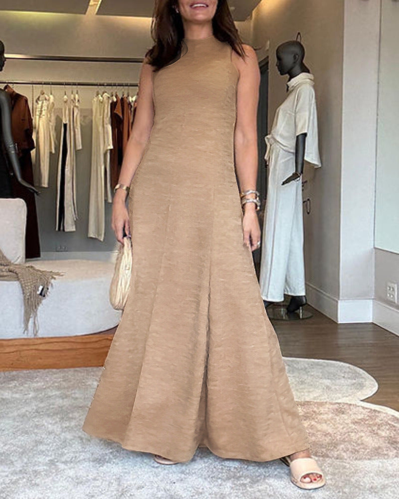 Commuter Gray Colored Cotton Sleeveless Waist A- Line Speaker Dress