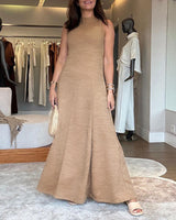 Commuter Gray Colored Cotton Sleeveless Waist A- Line Speaker Dress