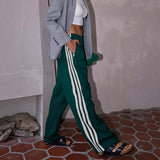 Striped Draping Effect Wide-legged Versatile Pants Contrast Color Mop