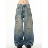 Splash-ink Jeans Men's Retro Washed Distressed Baggy Straight Trousers