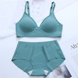 Korean Naked Extended Bra Set Ladies' Traceless Rim-free Underwear Thickened Small Breasts Gathering