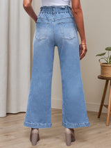 New Women’s Wide Leg Jeans Elastic High Waist Elastic Waist Bellbottom Pants Loose Y2K Pants