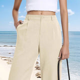 Women's Elastic Waist Wide Leg Casual Trousers