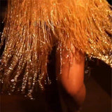 Sexy Women Clothing V-neck Strap Gold Glitter Tassel Sequins Dress