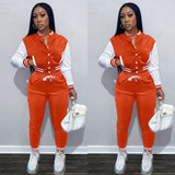 Stitching Jacket Single-breasted Baseball Set Wear Sports Two-piece Women's Clothing